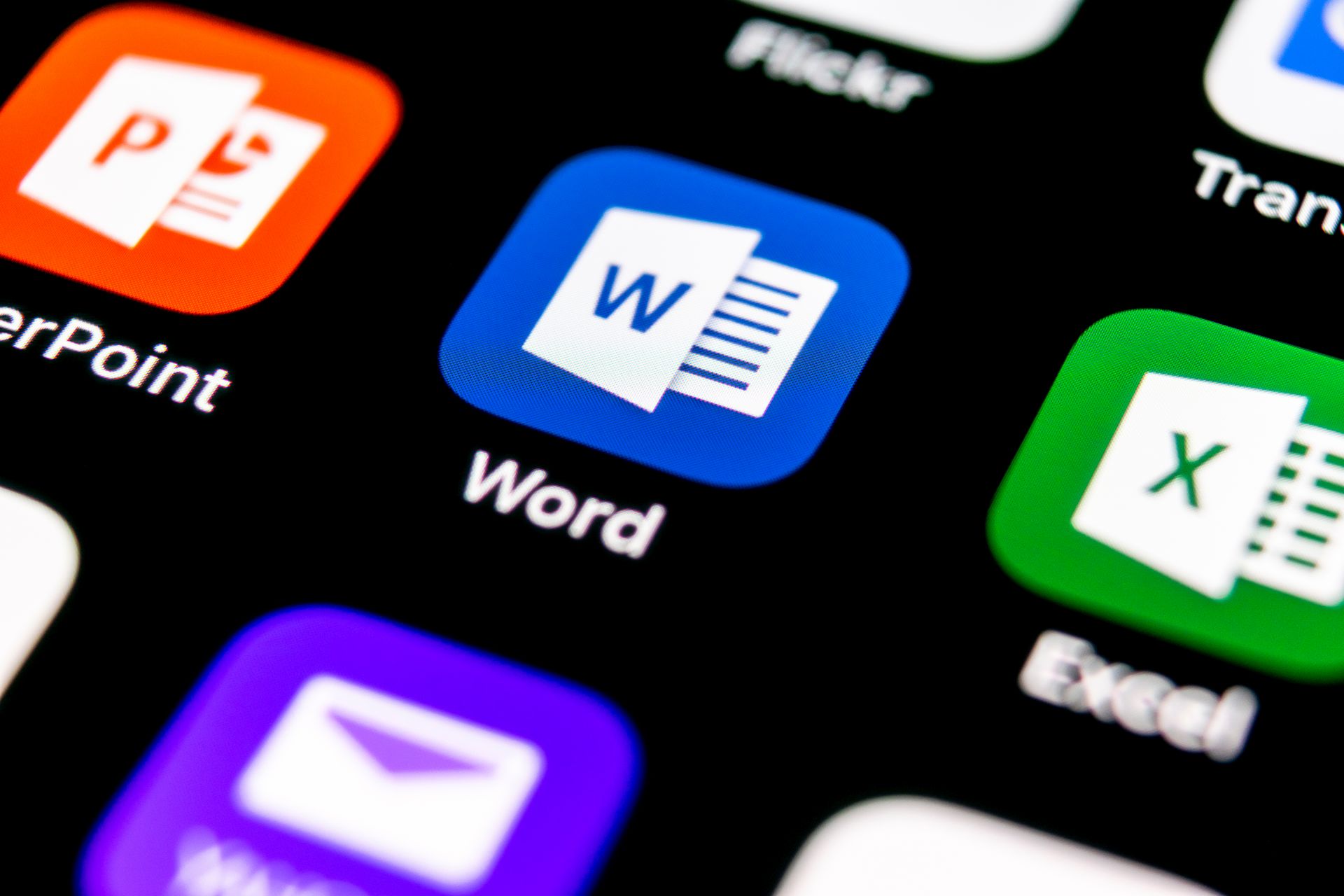 Bildschirmausschnitt mit den Verkn&uuml;pfungen zu den typischen Anwendungen von Microsoft Office PowerPoint, Word und Excel.