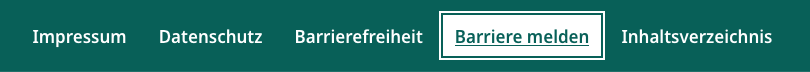 Foto der Service-Navigation, der Link zum &bdquo;Barriere melden&ldquo; ist aktiv