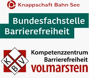 Logos der Bundesfachstelle Barrierefreiheit und des Kompetenzzentrums Barrierefreiheit Volmarstein