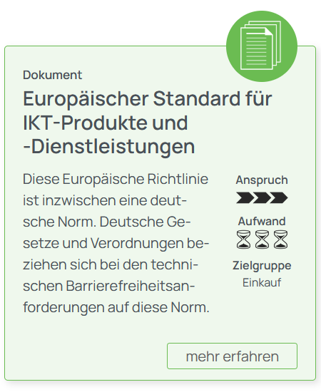 Zum Tool: Europ&auml;ischer Standard f&uuml;r IKT-Produkte und -Dienstleistungen.