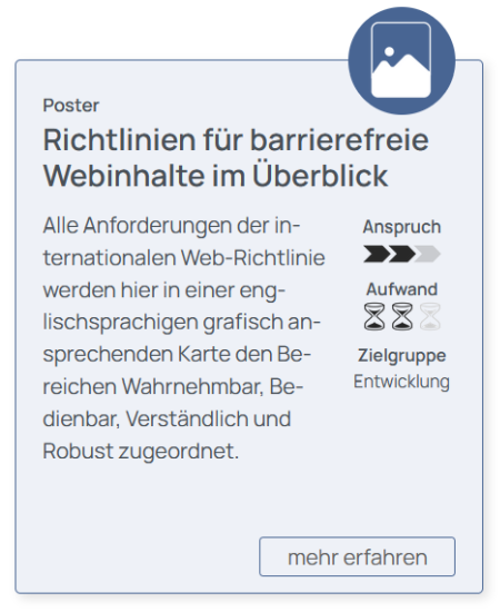 Zum Tool: Richtlinien f&uuml;r barrierefreie Webinhalte im &Uuml;berblick.