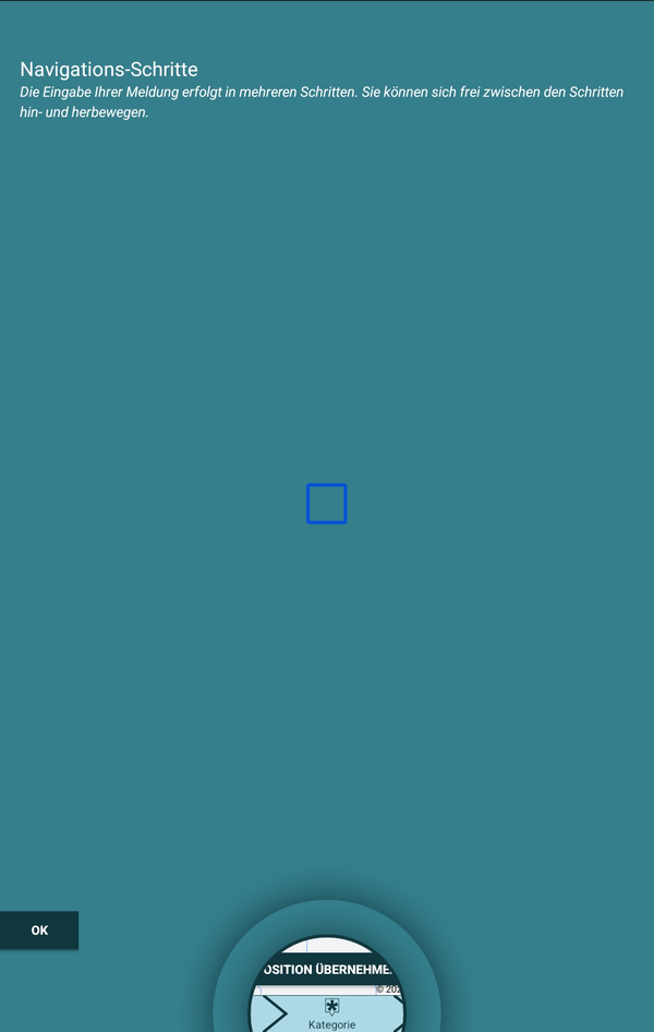 Bildschirmausschnitt der App M&auml;ngelmelder mit Vollbild-Overlay