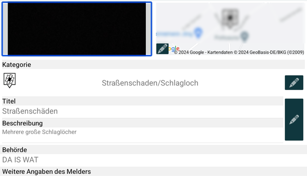 Bildschirmausschnitt der Meldungs&uuml;bersicht in der App M&auml;ngelmelder