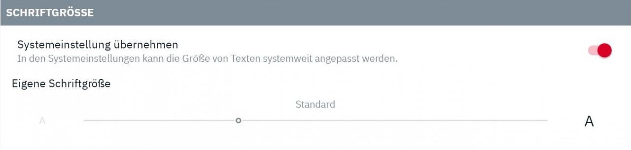 Bildschirmausschnitt der App-Einstellungen zur Schriftgröße. Zur Vergrößerung.