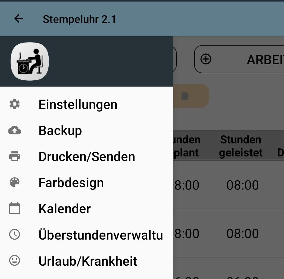 Screenshot des Hamburger-Men&uuml;s in dem der Eintrag &Uuml;berstundenverwaltung am Ende abgeschnitten ist.