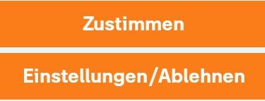 Bildschirmausschnitt mit Schaltfl&auml;chen zur Auswahl der Datenschutz-Einstellungen beschriftet mit Zustimmen und Einstellungen oder Ablehnen.