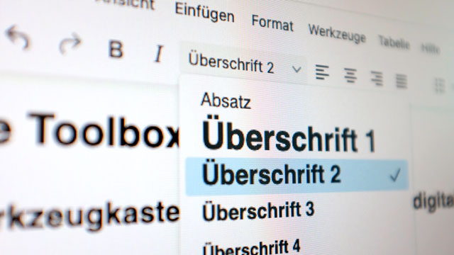 Foto eines Webeditors mit Formatvorlagen f&uuml;r &Uuml;berschriften