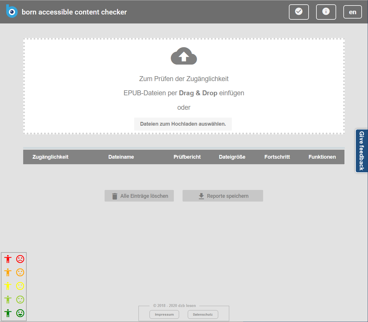 Screenshot des Online-Pr&uuml;fwerkzeugs BACC