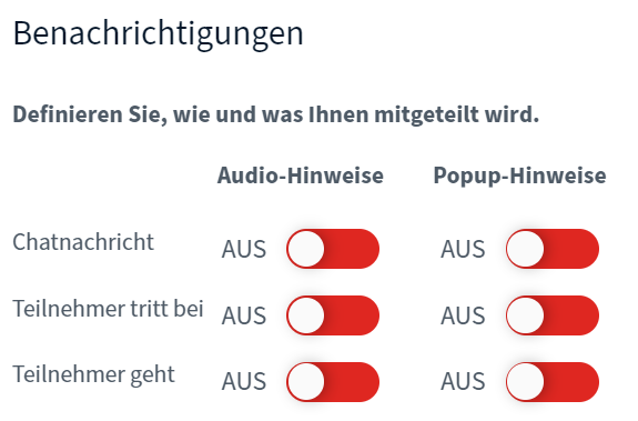Bildschirmausschnitt der Einstellungen der Web-Anwendung f&uuml;r Benachrichtigungen