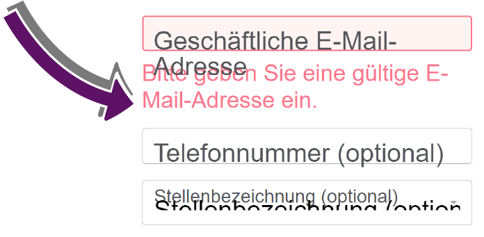 Bildschirmausschnitt der Registrierungs-Seite mit vergr&ouml;&szlig;erter Schrift