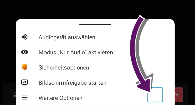 Bildschirmaufnahme der App mit ge&ouml;ffnetem Men&uuml;.