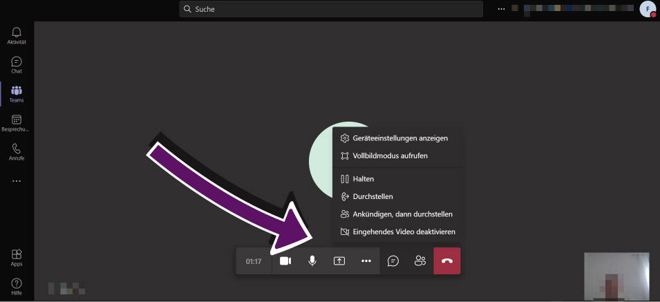 Bildschirmaufnahme eines Videoanrufs ohne Vergr&ouml;&szlig;erung
