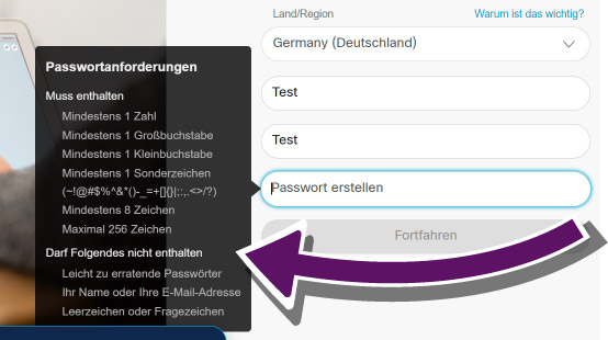 Eingabefeld f&uuml;r ein Passwort mit f&uuml;r Screenreader nicht erkennbaren Passwort-Anforderungen