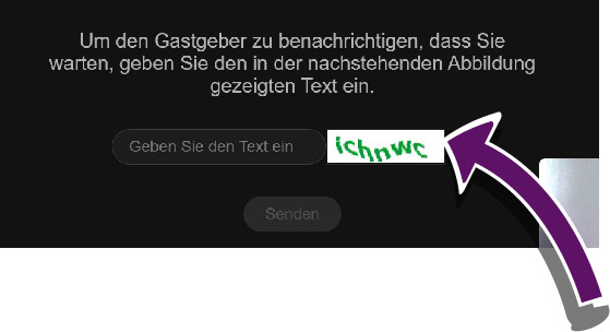 Bildschirmausschnitt von Captcha mit Text im Bild.