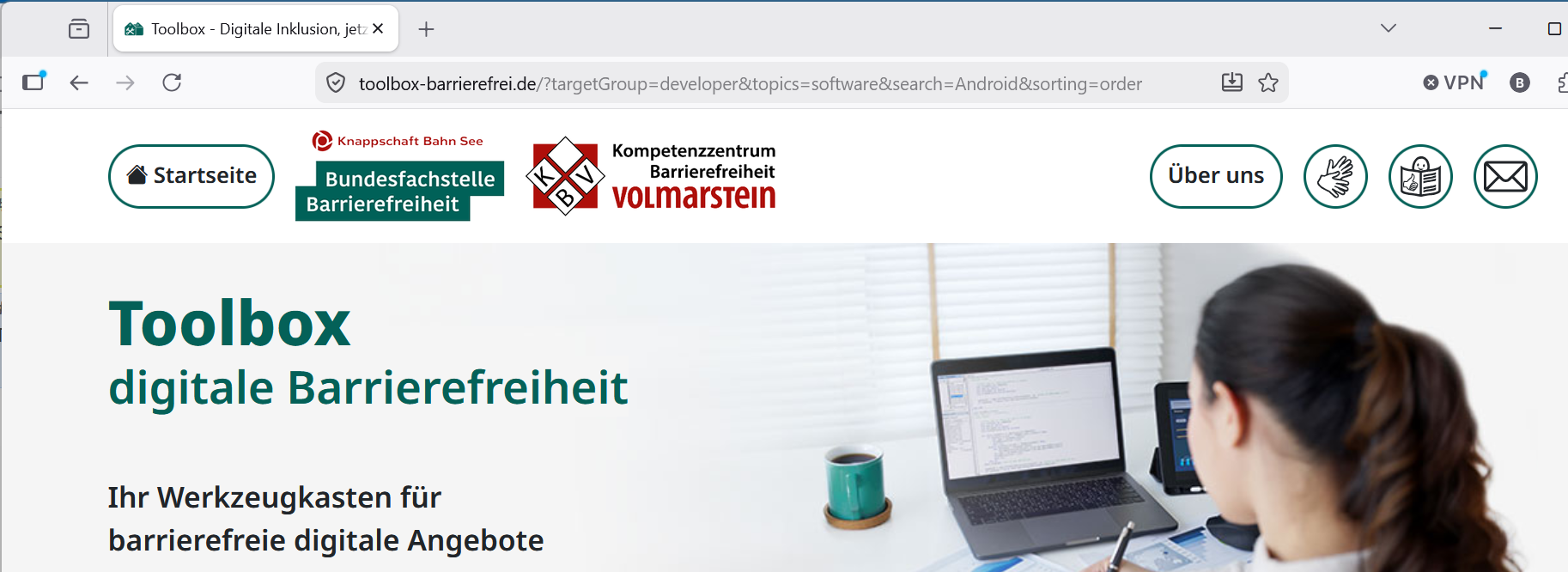 Screenshot der Adresszeile des Webbrowsers mit einer langen URL für die Toolbox-Webseite.