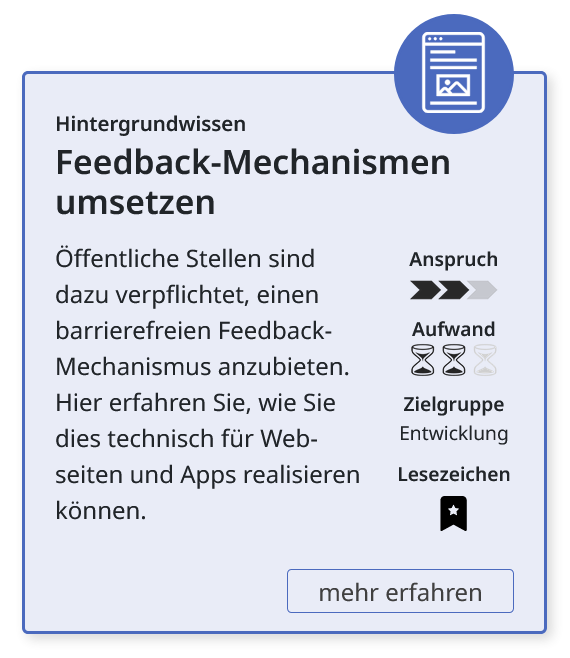 Die gleiche Toolbox-Karte Feedback-Mechanismen umsetzen mit schwarz ausgefülltem Lesezeichen Icon.