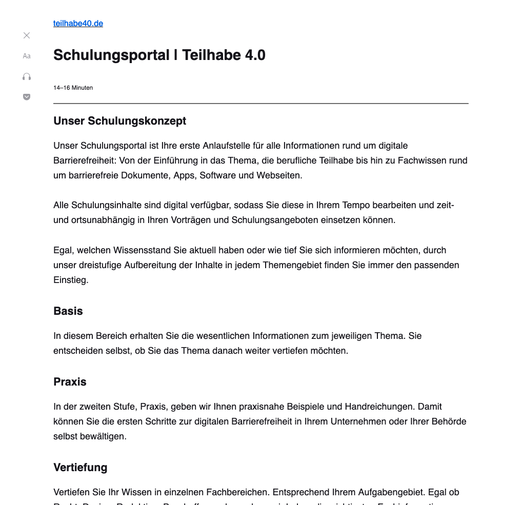 Leseansicht mit dunkler Schrift auf wei&szlig;em Hintergrund