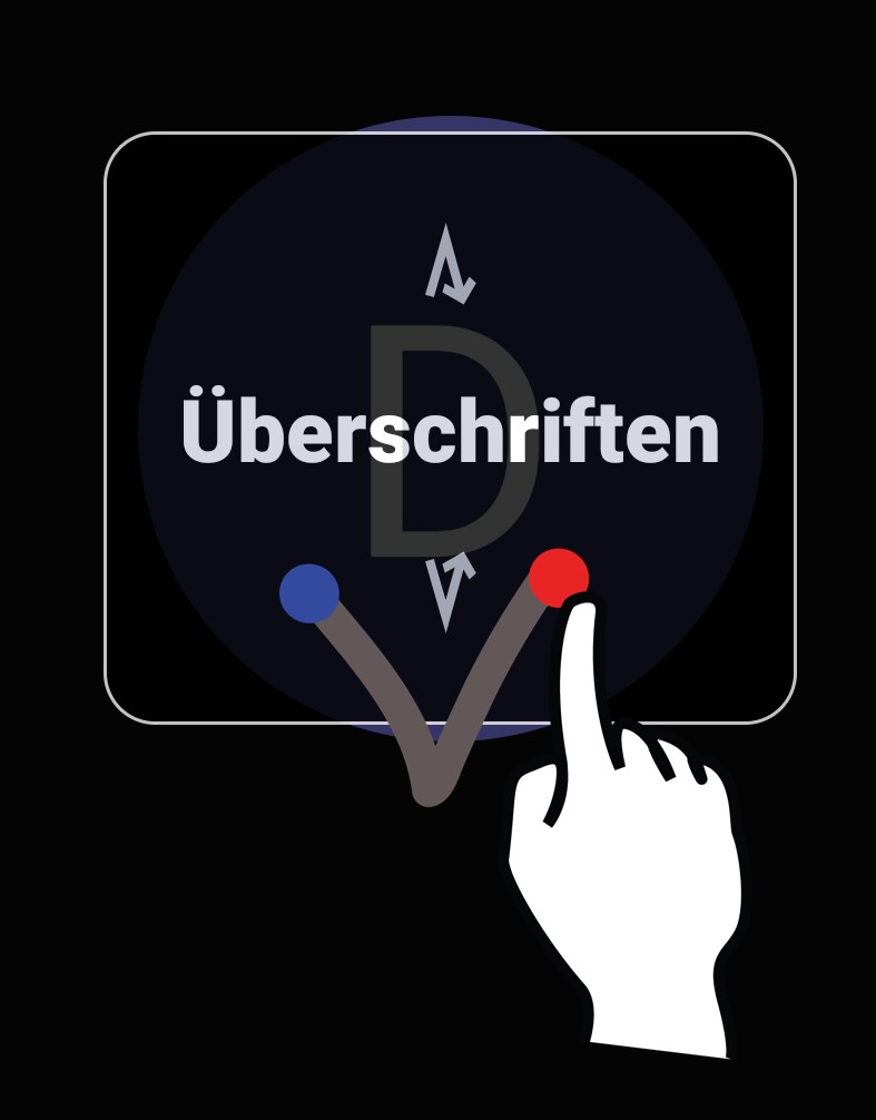 Android-Screenshot mit Anzeige der Geste zum Wechsel des Navigationsmodus zu "&Uuml;berschriften"