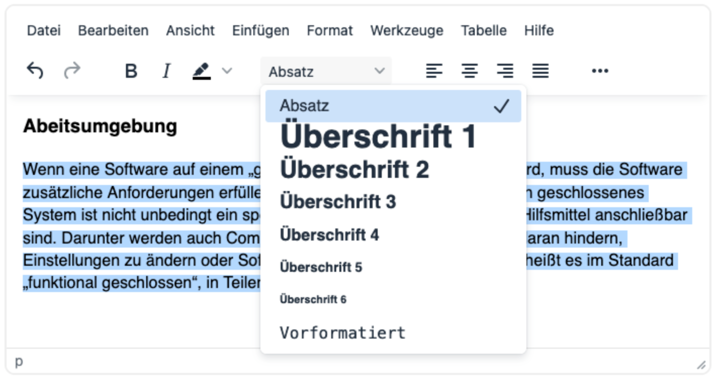 Screenshot zur Demonstration des Einf&uuml;gens eines Absatz