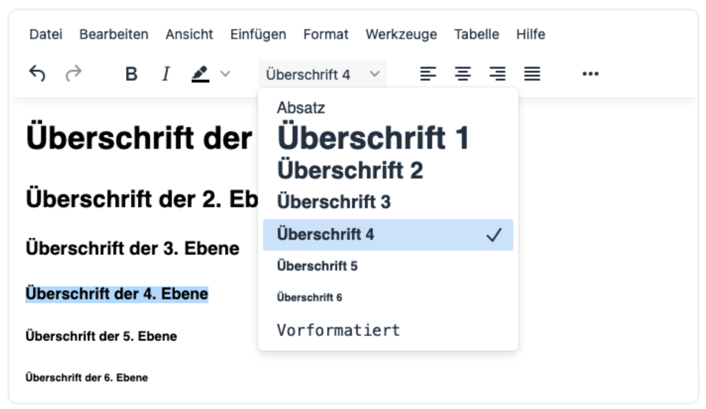Screenshot zur Demonstration des Einf&uuml;gens einer &Uuml;berschrift mit Formatvorlagen