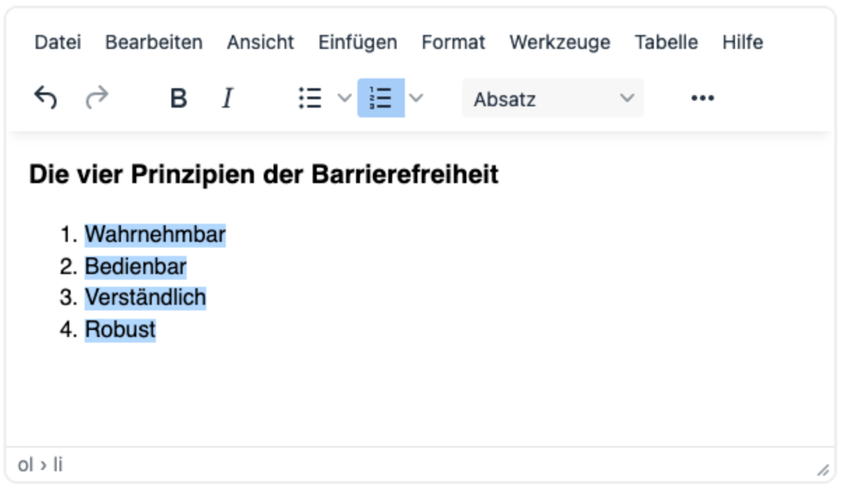 Screenshot zur Demonstration des Einf&uuml;gens einer Liste