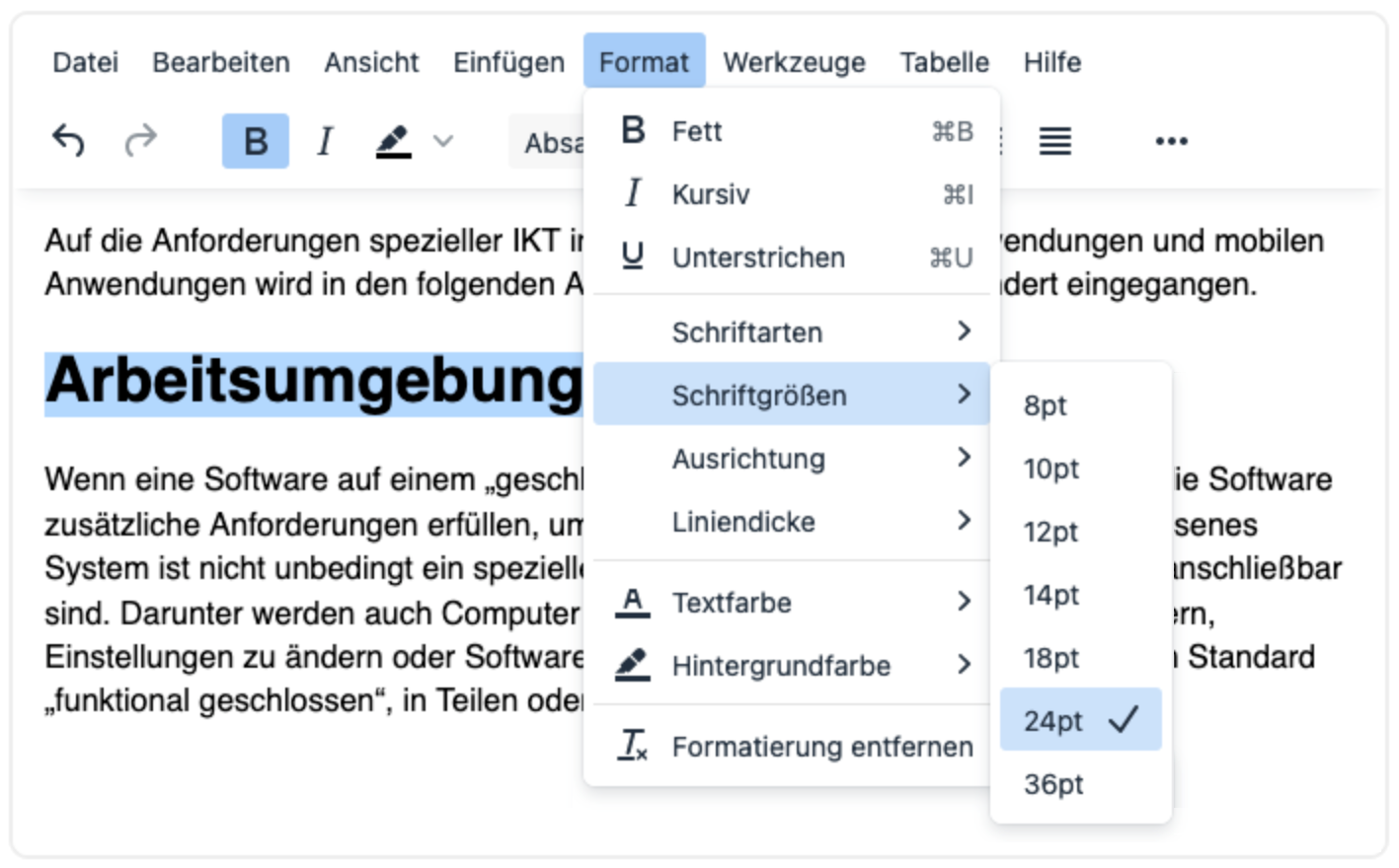 Screenshot zur Demonstration des Einf&uuml;gens eines gro&szlig;en und fetten Textes anstelle einer &Uuml;berschrift