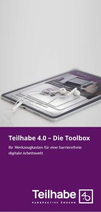 Deckblatt des Flyers Teilhabe 4.0 &ndash; Die Toolbox im lila Projektdesign.