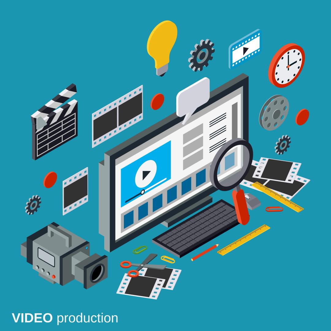 Schaubild eines Computers mit Zubeh&ouml;r f&uuml;r die Videoproduktion